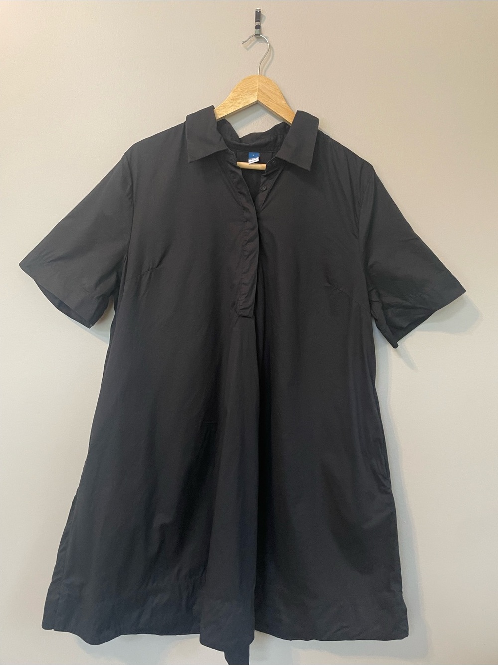 Old Navy Black Cotton Collared Swing Shirt Dress Large